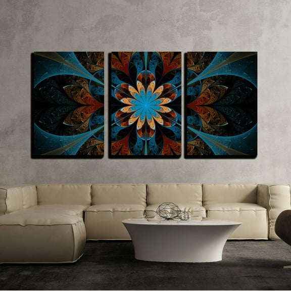 wall26 - 3 Piece Canvas Wall Art - Abstract Flower - Modern Home Art Stretched and Framed Ready to Hang - 24"x36"x3 Panels