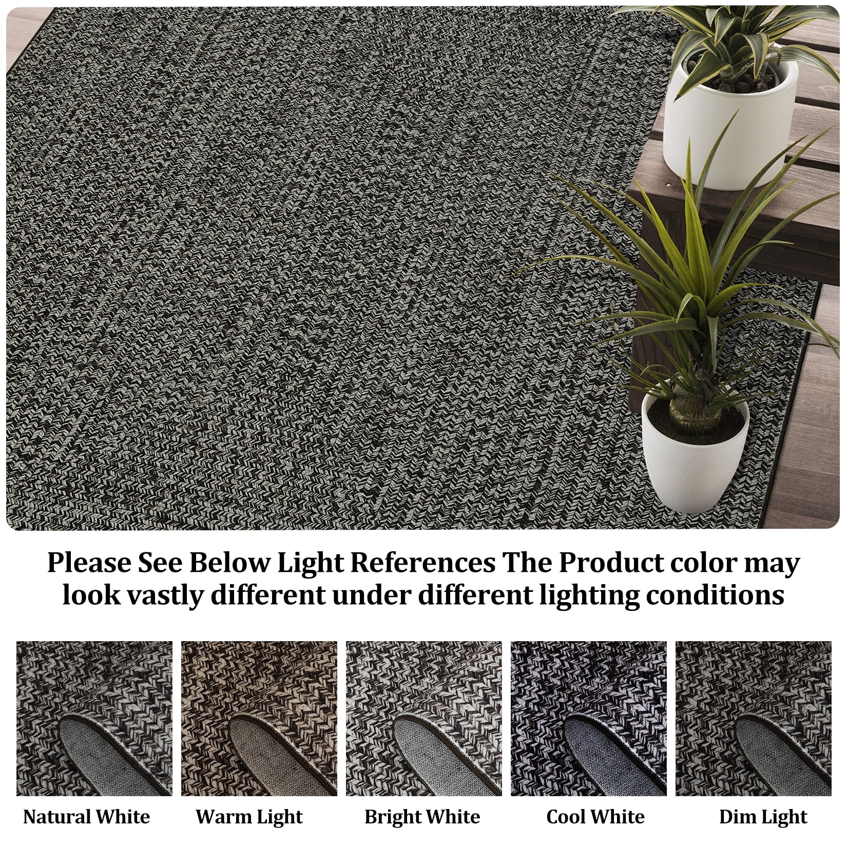 Tzou Braid Print Area Rug, Non-Slip Low Pile Washable Carpet for Living Room, Bedroom, Office