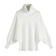 thumbnail image 2 of Women Pullover Turtleneck Oversized Sweaters Solid Loose Free-size Casual High Neck Batwing Long Sleeve Top Blouse (One Size, White), 2 of 6