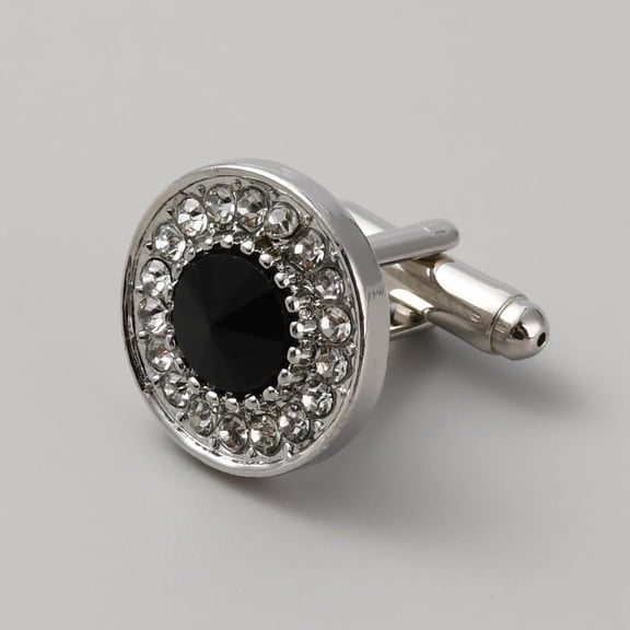 2pairs 2Pairs Platinum Alloy Micro Pave Cubic Zirconia Cufflinks Cufflinks 18x21mm Flat Round Cuff Links with Rhinestone for Men Tuxedo Shirt Business or Formal Attend Accessories Black