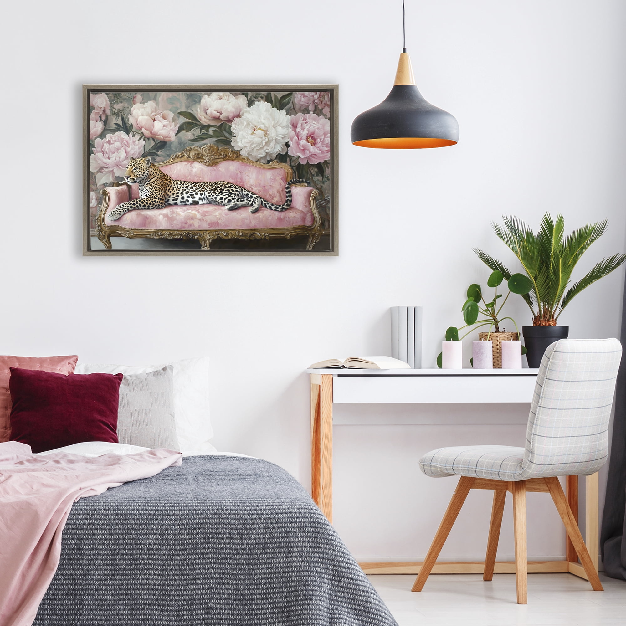 Stupell Industries Where The Leopard Dreams Brown Framed Floater Canvas Wall Art, design by Tina LeCour