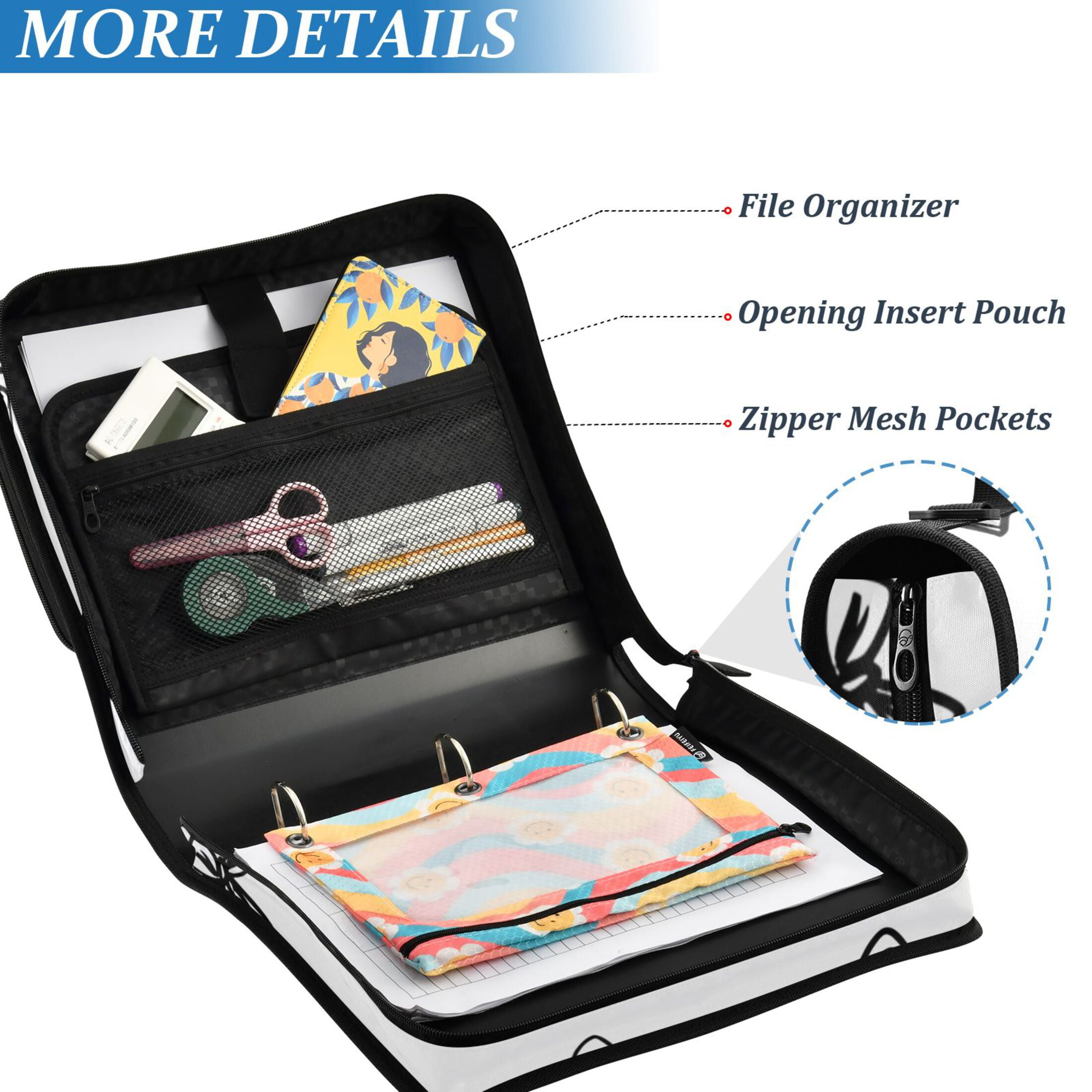 ALAZA Zipper Binder Line Bows 3 Ring Trapper Keeper File Folder Organizer Bag