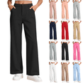 thumbnail image 2 of 5-15 Years Girls High Waist Wide Leg Dress Pants Flat Front Pull On Stretch Trousers with Pockets Elastic Waist Casual Comfort Uniform Pants, 2 of 9