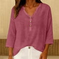 thumbnail image 4 of Linen Shirts for Women Dressy Shirts Women's Tops, Tees & Blouses V Neck Summer Shirts Blouses for Women Dressy Casual Vneck Tshirts Shirts Linen Tunic T-Shirts for Women Gauze Shirts Hot Pink L, 4 of 9