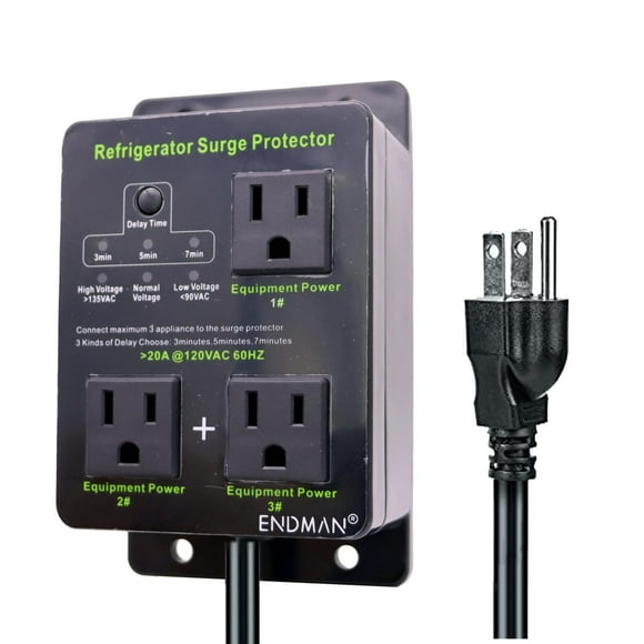 Protector de Sobretensiones Endman Blanco con Retardo de Tiempo para Nevera y Electrodomésticos
