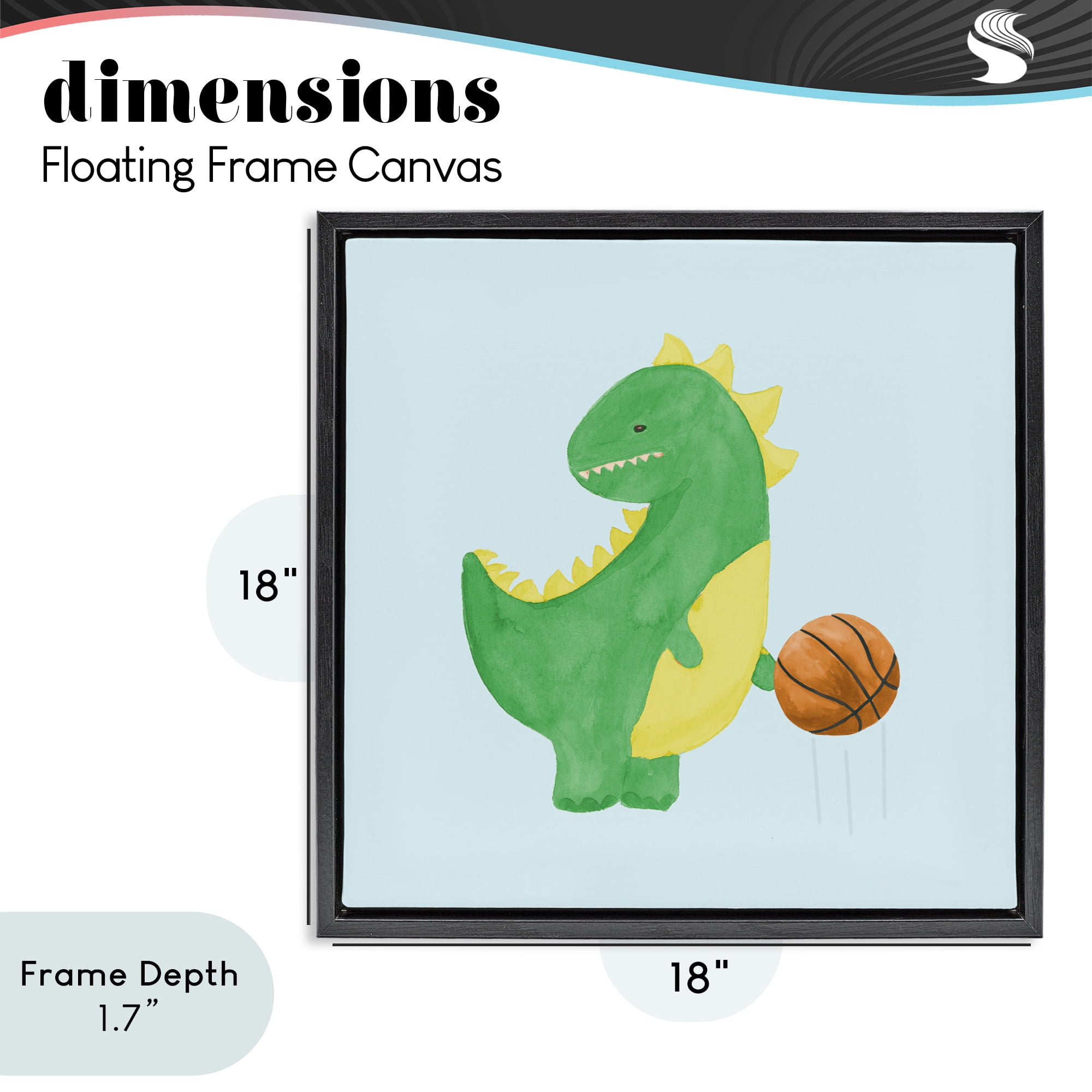 Stupell Industries Baby Dino & Basketball Black Framed Floater Canvas Wall Art, design by Lucille Price