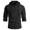thumbnail image 6 of Men's Cotton Linen Hooded Henley Shirt, Casual Loose Fit Adjustable Drawstring Long Sleeve Tops for Men, Spring Fall Daily Wear Shirts S-3XL, 6 of 8