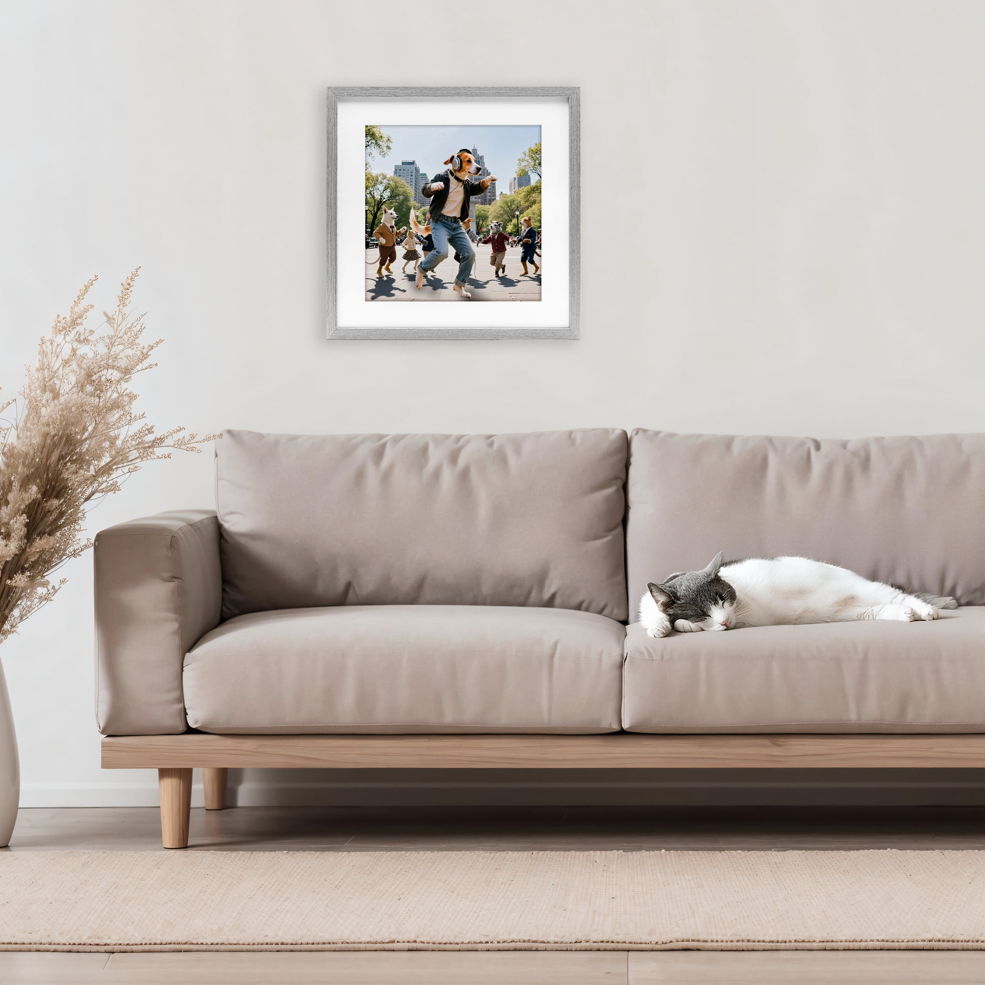 Stupell Industries Stylish Dog Dancing in Park Gray Framed Print Under Glass, design by CAD Designs