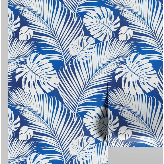 S4Sassy Peel and Stick Wall Covering, Tropical Palm Leaf Removable Walls Wrap - Blue Instant Wall Makeover Mural for Bathroom, Laundry Room, Closet Interior - Self-Adhesive Wallpaper Vinyl - 25"x120"