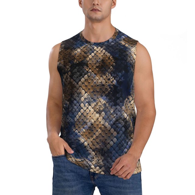 Bingfone Watercolor Snake Skin Pattern Men's Tank Tops Workout Sleeveless Tee Shirts Running Beach Tanks for Men-Small