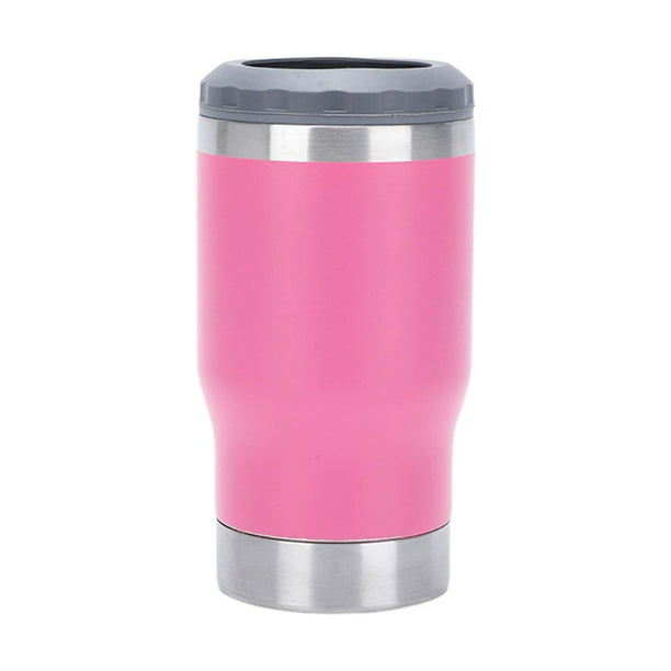 Enfriador de latas con aislamiento al vacío, portabebidas de 420 ml, multifuncional, integrado en la botella. Rosa