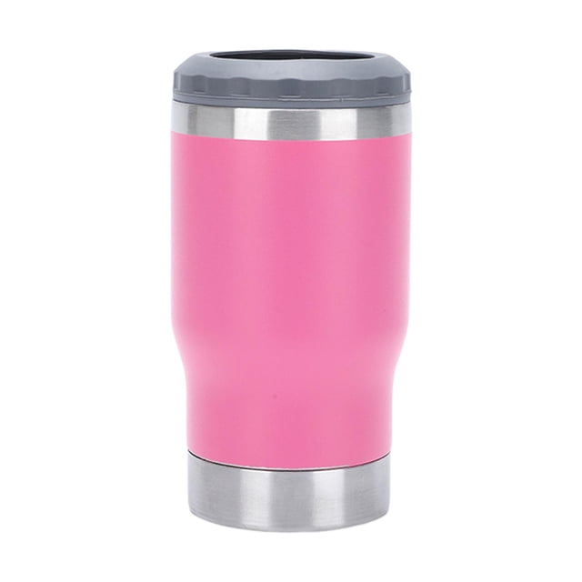 Enfriador de latas con aislamiento al vacío, soporte para botellas de cerveza de 14 oz de acero inoxidable para exteriores Rosa