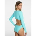 thumbnail image 3 of No Boundaries Bright Palms Cutout One-Piece Swimsuit with Long Sleeves, Women's XXS-XXL, 3 of 5