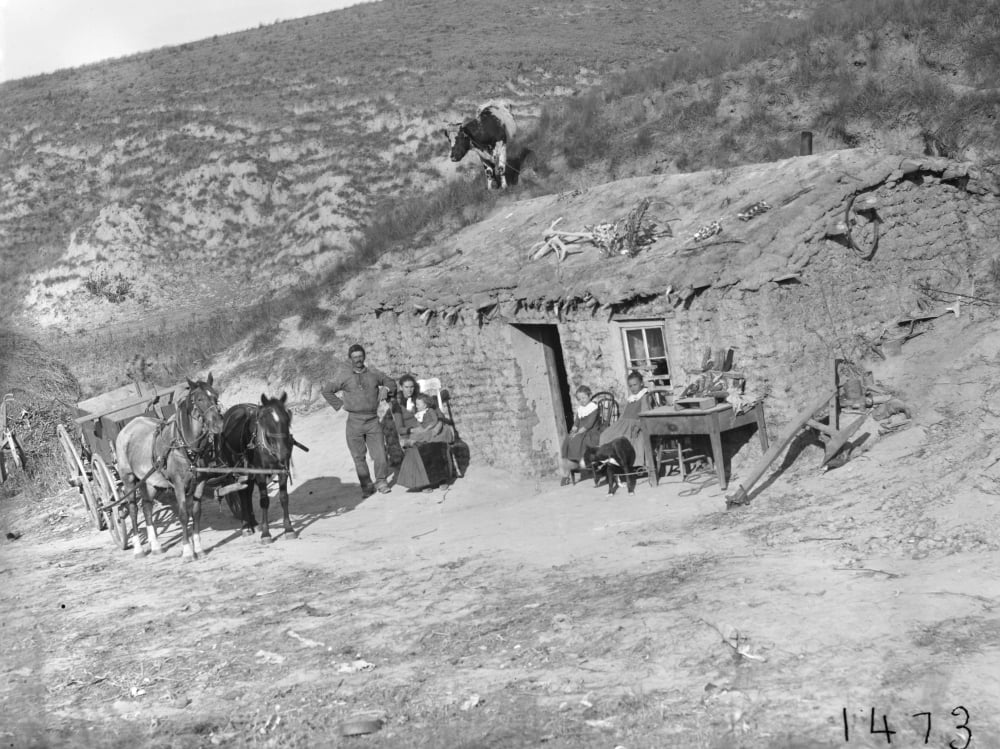 Nebraska Settlers 1892 Na Homesteader Family In Front Of Their Sod