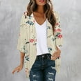thumbnail image 2 of Fall Fashion Olyvenn Women's 3/4 Sleeve Floral Print Kimono Cardigan Loose Lightweight Chiffon Beach Cover Up Kimono Cardigan Bikini Coverups for Women Trendy Khaki 10, 2 of 5