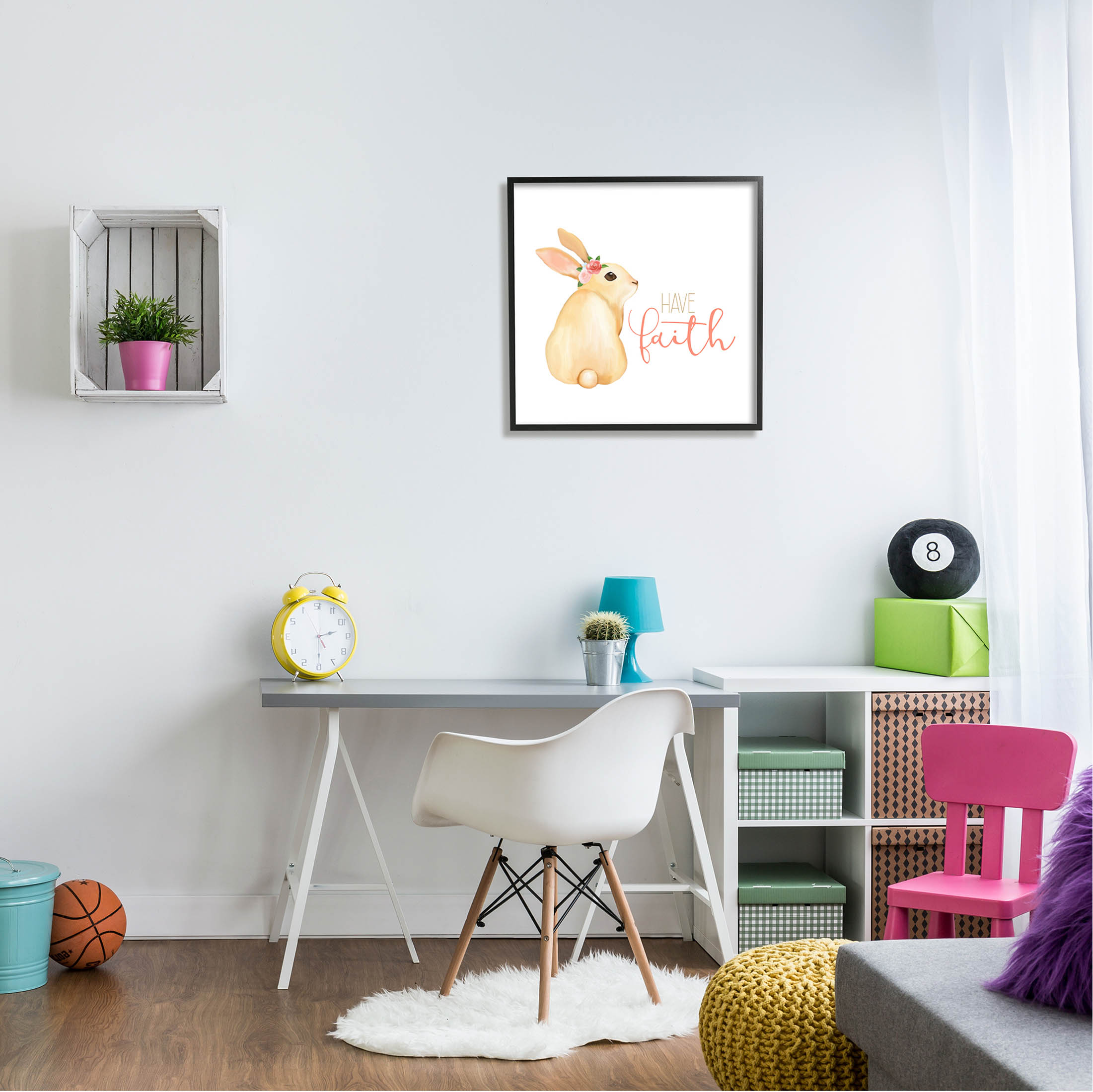 Stupell Industries Have Faith Floral Rabbit Graphic Art Black Framed Art Print Wall Art, Design by Kim Allen