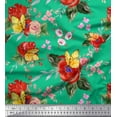 thumbnail image 1 of Soimoi Green Rayon Fabric Leaves,Insect & Poppy Watercolor Print Sewing Fabric BTY 42 Inch Wide, 1 of 3