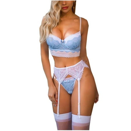 

AnuirheiH Women Lingerie Sets Sexy Solid Color Bralette Panty Strappy Lace Bow Lingerie Set On Sale