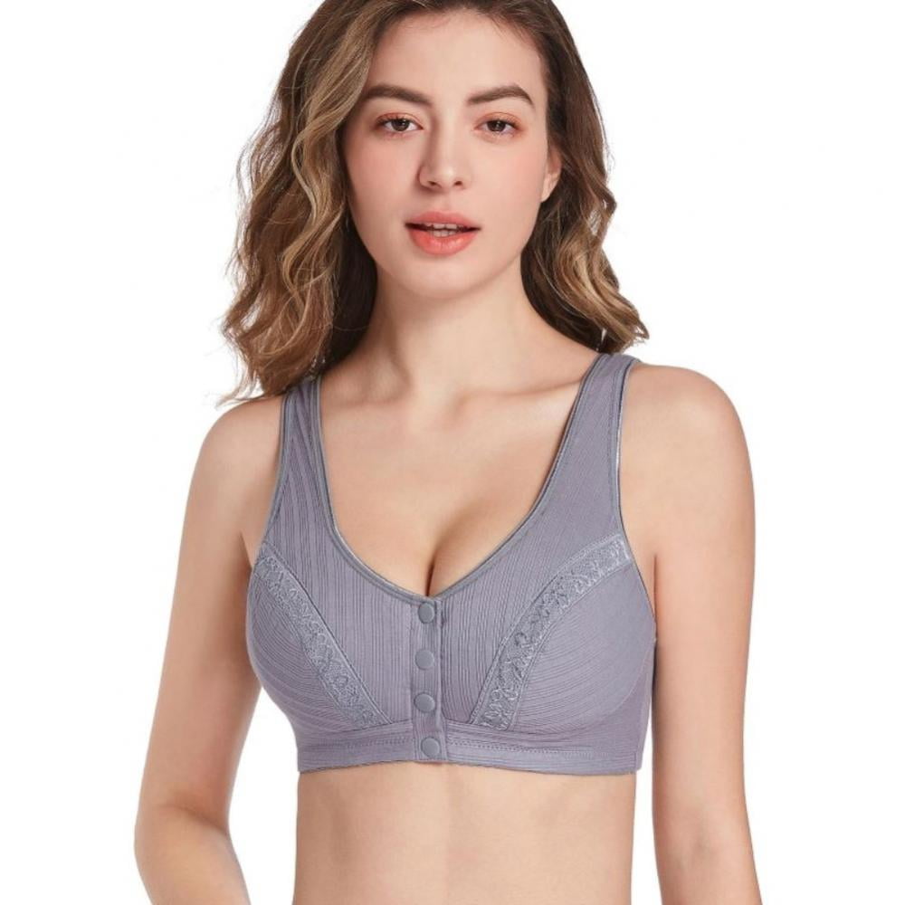 Baywell Front Button Bra Convenient Snap Sleep Bra Comfortable Easy Close  Sports Bras with Padded for Middle Aged Women Skin 36/80-46/105 
