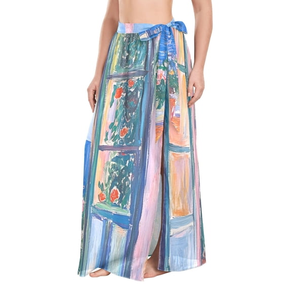 FORMRS Womens Long Sarong Beach Wrap Semi-Sheer Bikini Skirt Bathing Swimsuit Cover Up, Sea Window