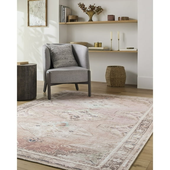 Livabliss Washable Rugs for Living Room, 5x7 Amelie Traditional Dusty Pink Area Rug, Bedroom Dining Room Home Decor Stain Resistant Carpet (5'3" x 7'3")