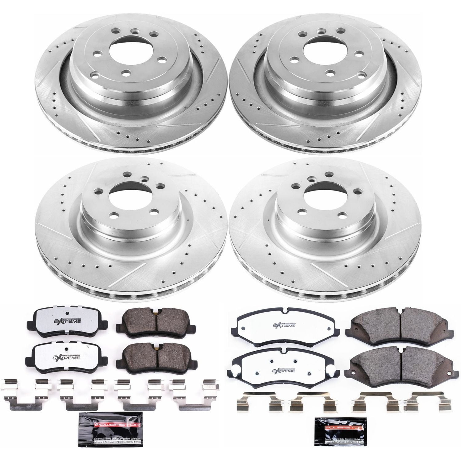PowerStop Front and Rear Z36 Truck & Tow Carbon-Fiber Ceramic Brake Pad and Drilled and Slotted Rotor Kit Fits: LAND ROVER Select Models K6476-36