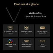 Asus 16 Vivobook S 16 OLED Laptop Copilot+ PC - M5606KA-DS76