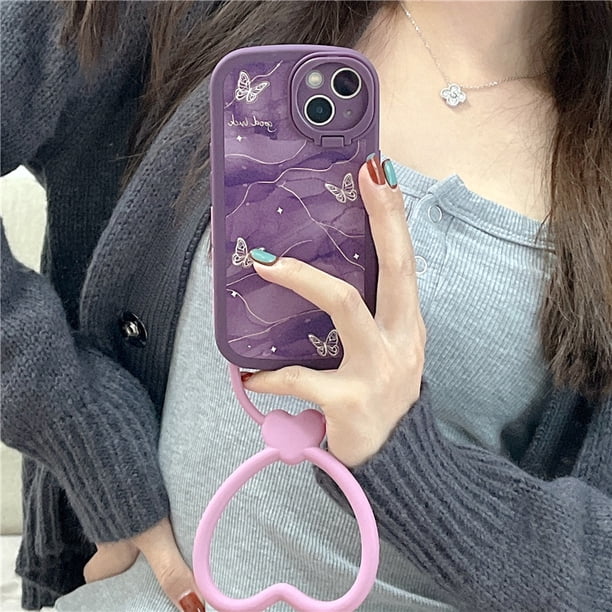 iPhone 11 12 13 14 Plus PRO MAX 14 iPhone14Pro Mariposa Morada Con Anillo Funda Blanda