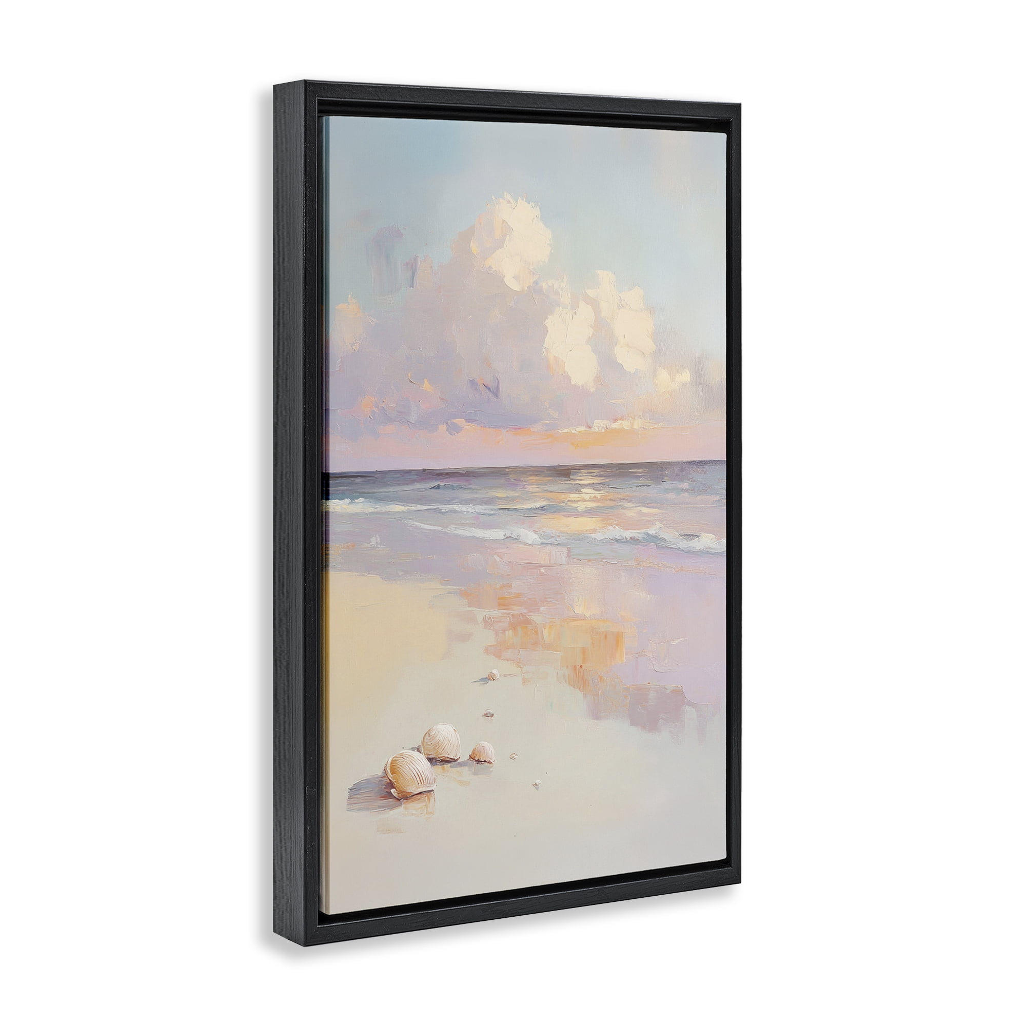 Stupell Industries Pastel Sunset Over Seashells Black Framed Floater Canvas Wall Art, design by Sisi and Seb