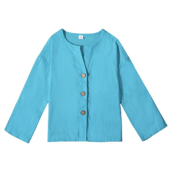 Gyexs Boys Linen Short Sleeve Cardigan Top Breathable Comfortable Casual Spring Fall Shirt for Kids Lightweight Open Front Design