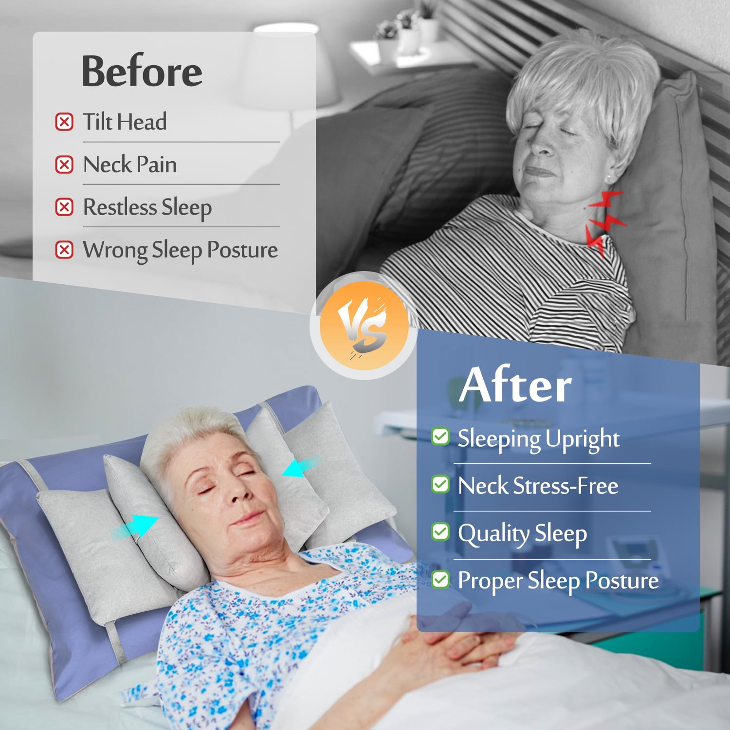 Neck Stabilizer Wedge Pillow for Sleeping Upright, Head Support & Medical Positioning – Ideal for Recliners, Wheelchairs, Side Sleepers, Elderly, Disabled, and Bedridden