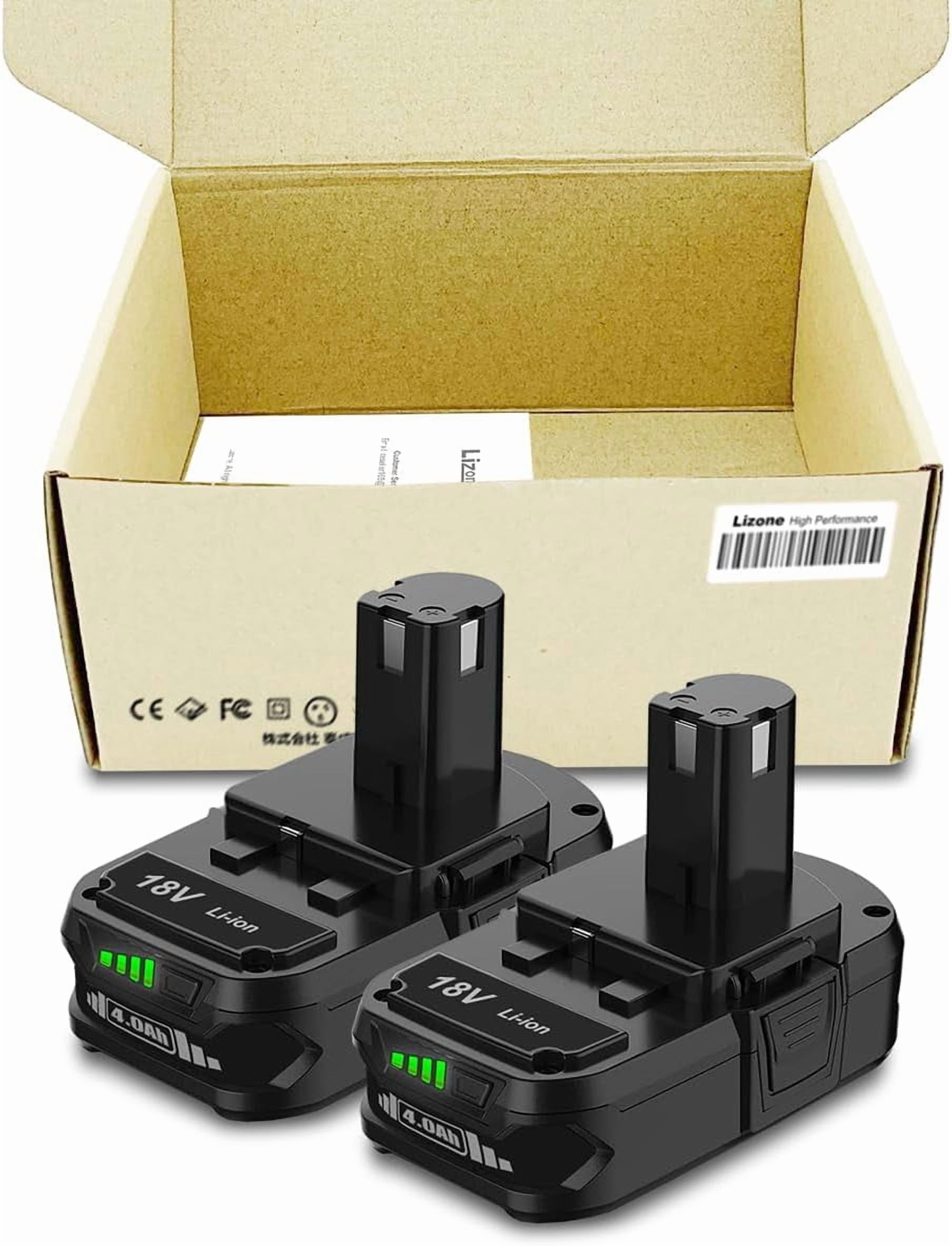 2 Pack 18V 4.0Ah Compact Battery for Ryobi 18V Battery 4Ah 3Ah 2Ah 1.5Ah P191 P190 P161 PBP003 PBP006 P189 PBP002 18 Volts ONE+ Plus Lithium Ion Battery