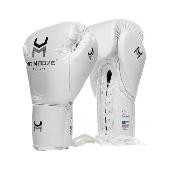 Hit N Move Boxing Gloves - All Day Pro Agility 12oz All White - Lace Up