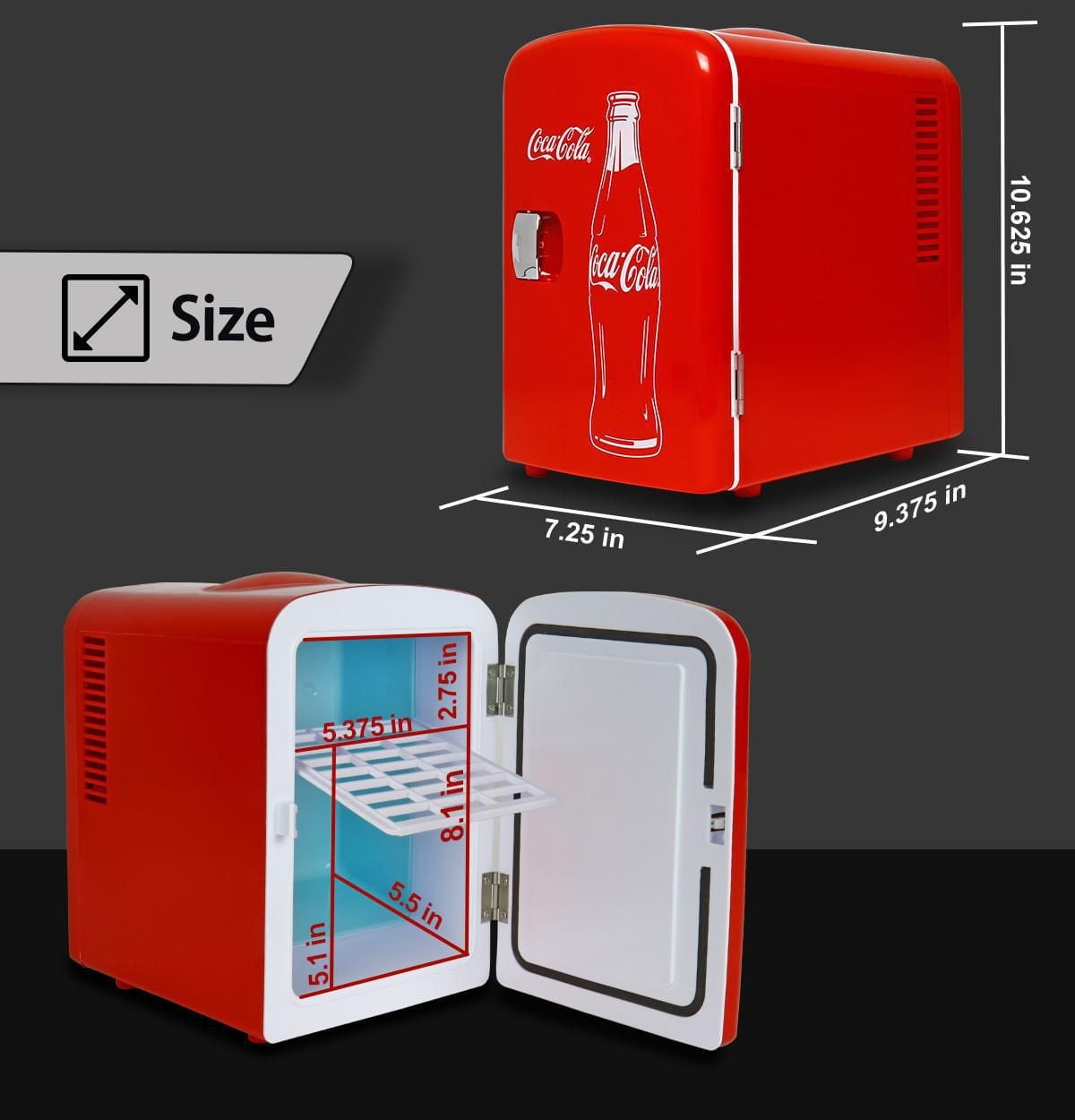 Coca-Cola Classic 4L Mini Fridge, 6 Can Portable Cooler for Travel, Home, Office- Red