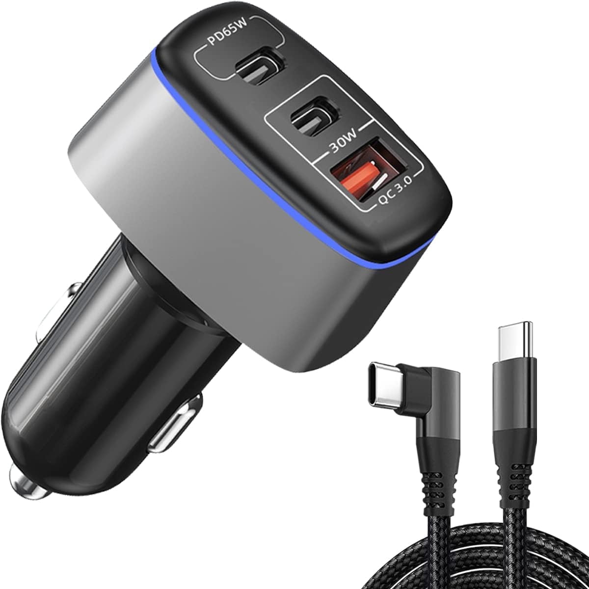 USB C Car Charger 95W, PD 65W PPS 45W QC3.0 30W Type-C Fast Cigarette Lighter Charger for iPad/MacBook/Laptop iPhone 15/14/13/12 Pro Max, Samsung Galaxy, Google Pixel, with Type-C Cable