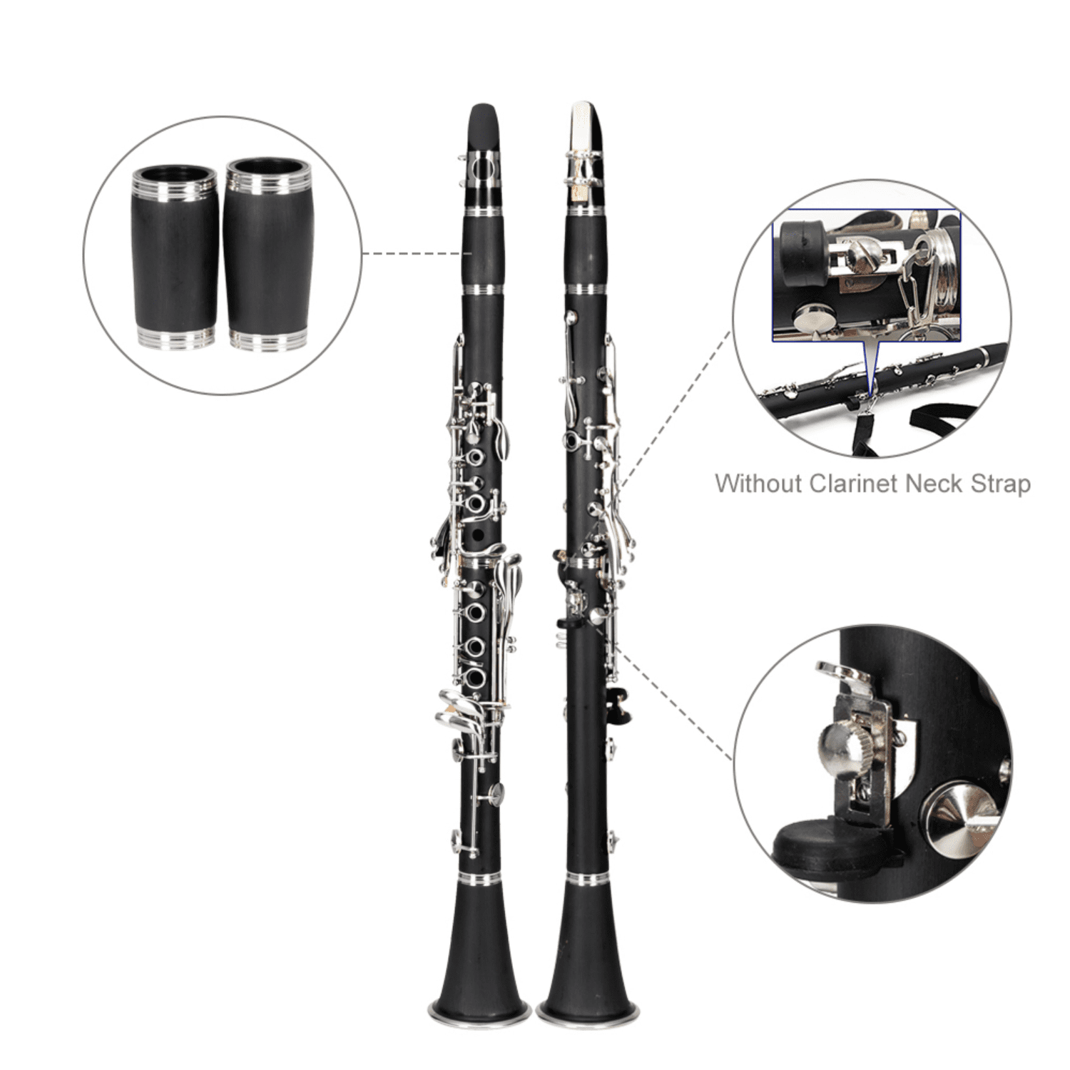 Hassch Bb Clarinet For Beginners, 17 Keys Flat B Clarinet with Case, Gloves, 2 Mouthpiece Connectors, 10 Reeds and Other Accessories, Black