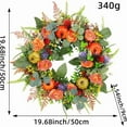 thumbnail image 2 of 19.6in Harvest Wreath Thanksgiving Fall Wreath Autumn Pumpkin Wreath Simulation Pumpkins Garland Fall Garland for Thanksgiving Wedding Festival Hanging Decoration, 2 of 7