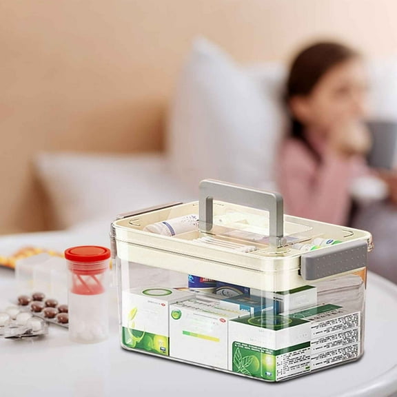 Large Capacity Medicine Storage Box for Home,Multi-compartment Transparent Medicine Organizer Box with Handle,Travelling Medicine Storage,Empty Medicine Box for Home,Travel,Car,Dorms,Flat,School