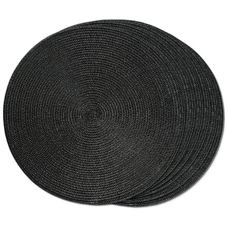 

Round Braided Placemats 6 Table Mats for Dining Woven Washable Non- Place Mats 15 Inch Black