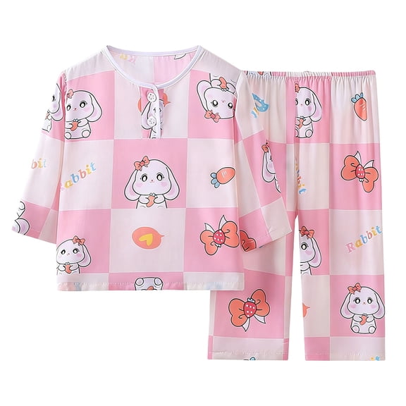 Tranfacy Kids Summer Gauze Print Long Sleeve Home Wear Casual Breathable Long Sleeve Round Neck Daily Outfit