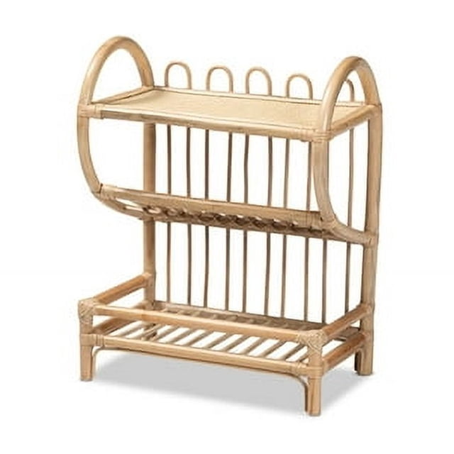 Baxton Studio Liora Modern Bohemian Brown Finished Rattan 2-Tier Display Shelf