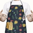 thumbnail image 2 of Pioneer Flower Floral Print Pattern Cotton Linen Apron with Pockets, Waterproof Adjustable, 33x27 Inch for Kitchen, Gardening, BBQ, Salon, 2 of 6
