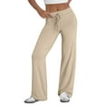 thumbnail image 6 of Prolriy Lounge Pants Women Wide Leg Pants Woman Casual Yoga Pants Baggy Sweatpants Flare High Waisted Leggings with Drawstring Women's Pants Beige L, 6 of 6