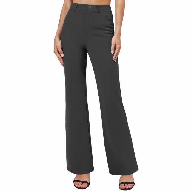 Timegard Suit Pants for Women High Waist Button Bell Bottom Fitting Comfy Casual Work Trousers Solid Color