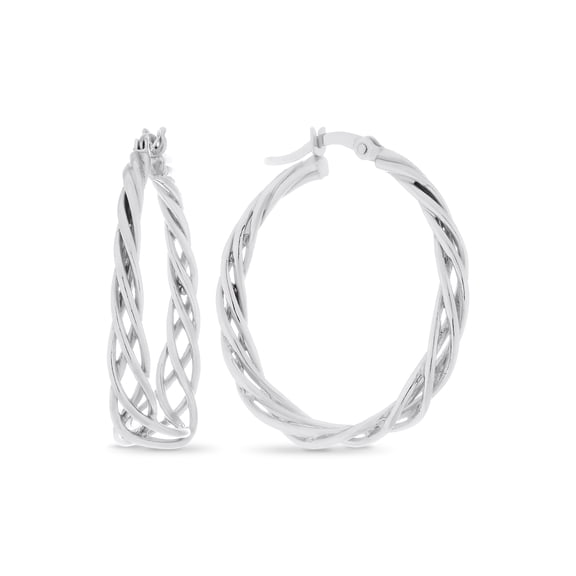 Sterling Silver 30mm Basket Graduated Hoop Earrings