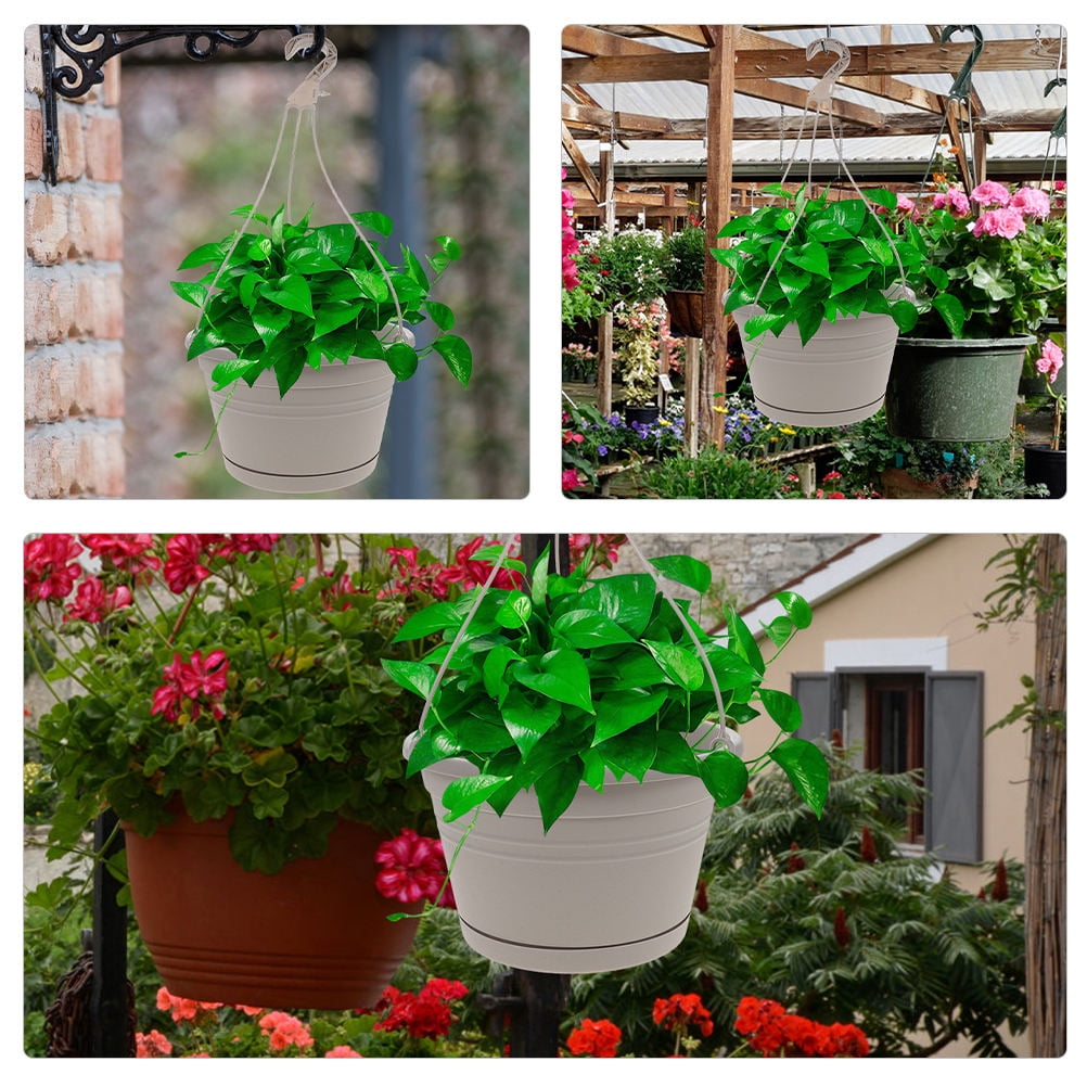 CTIRCHIU 4-Pack White Plastic Hanging Plant Buckets for Indoor and Outdoor Flower Pot Holders, Garden Decor