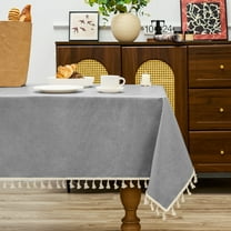 Sanmadrola Rectangle Table Cloth Waterproof Linen Textured Tablecloth with Tassels Decorative Tablecloths Farmhouse Table Cover for Dining Party Buffet Wedding, 55 x 71 Inch