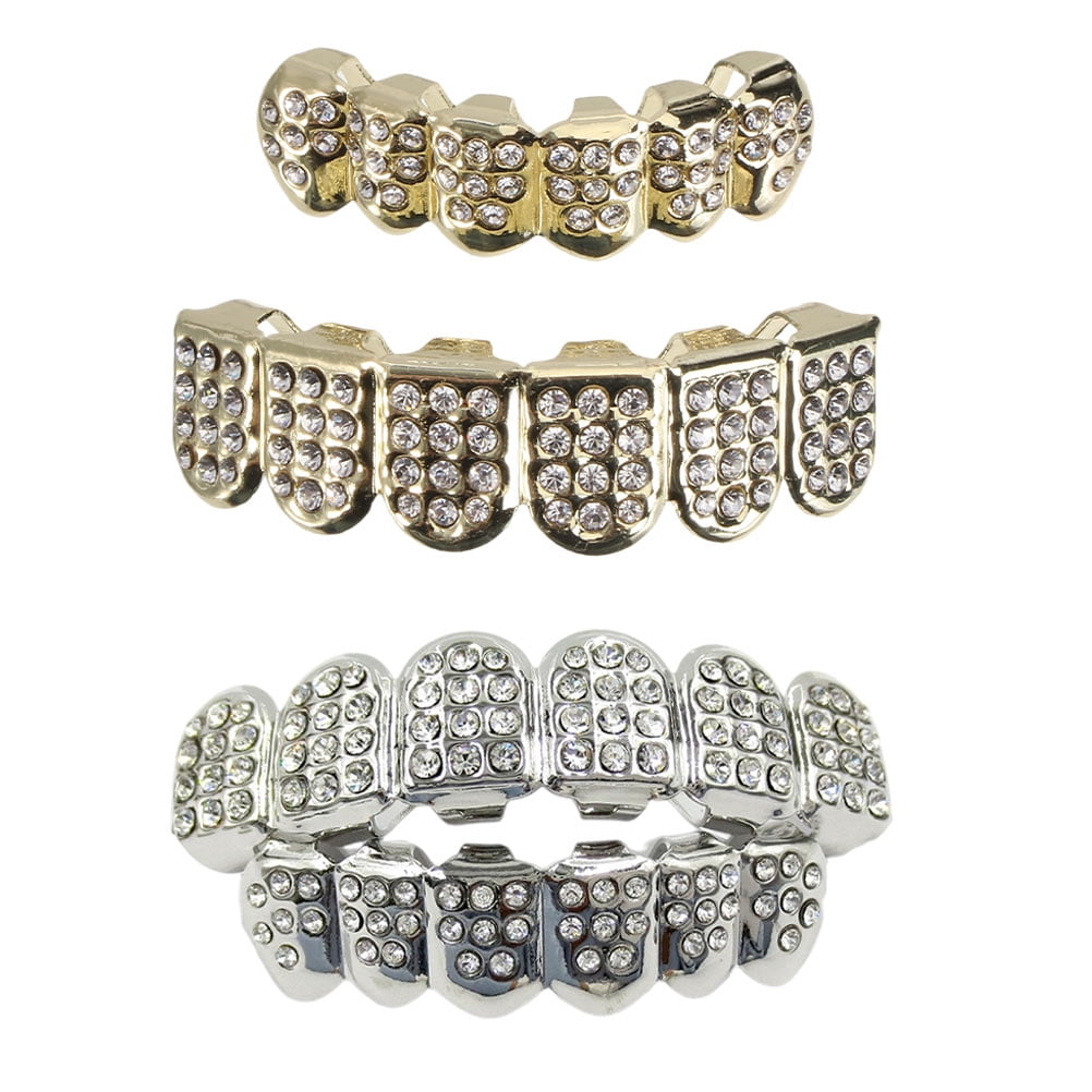 2 Sets Teeth Guard Gold Plated Teeth Cover Metal Tooth Brace Costume