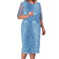 thumbnail image 2 of Uootdi Robes Grande Taille pour Femmes Col Rond Manches 3/4 Robes Brodées Élégantes Robes Midi Formelles Tenue de Fête Cadeau, 2 of 6