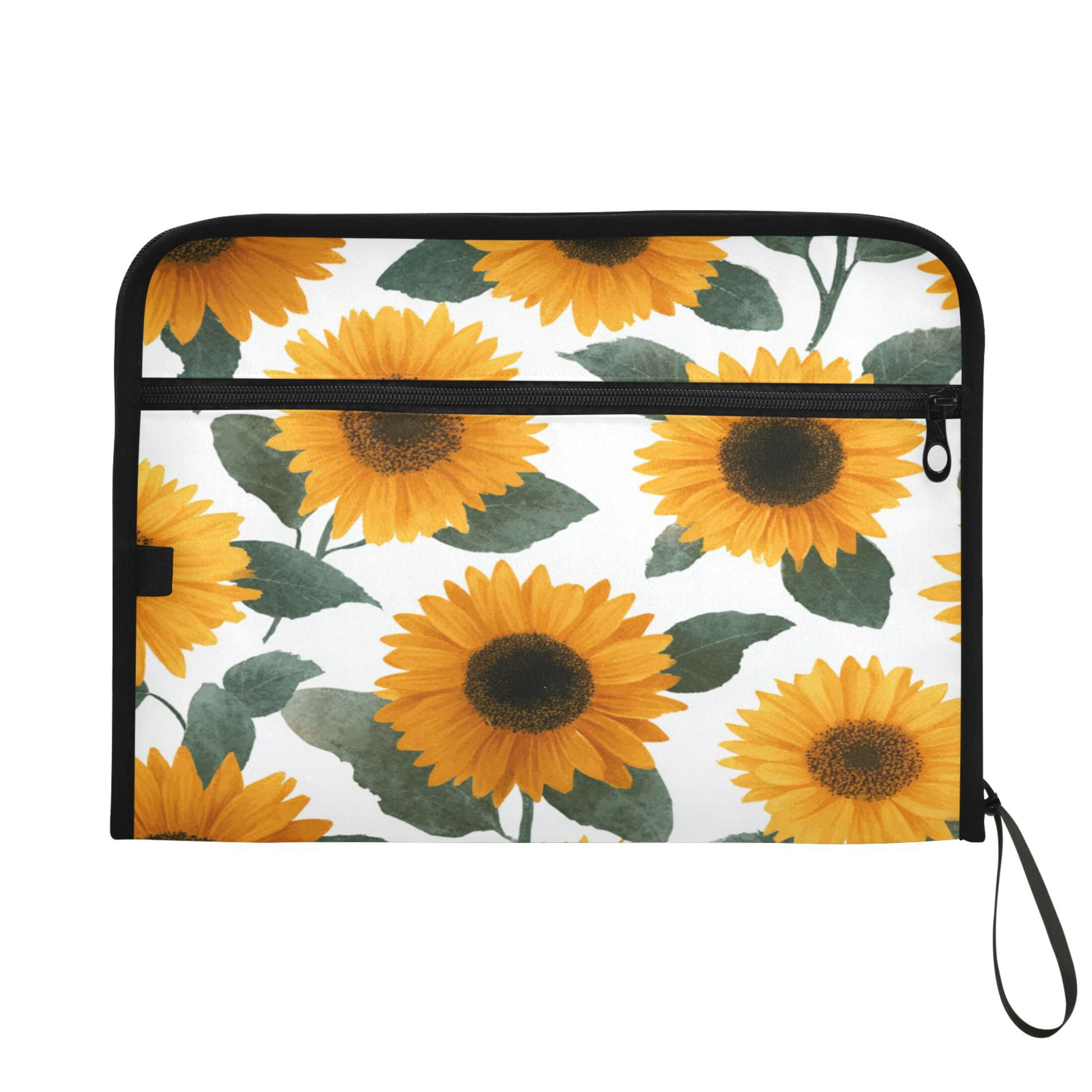 Accordion File Organizer with Zip Closure 13 Pockets Expanding File Folder Letter A4 Paper Document Organizer for Home Office Orange Sunflowers